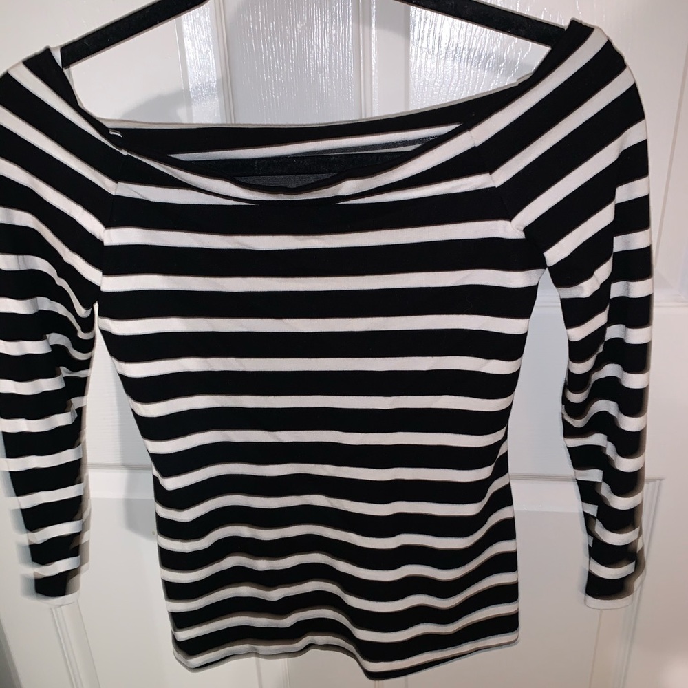 L’AGENCE off the shoulder striped 7/8 sleeve XS